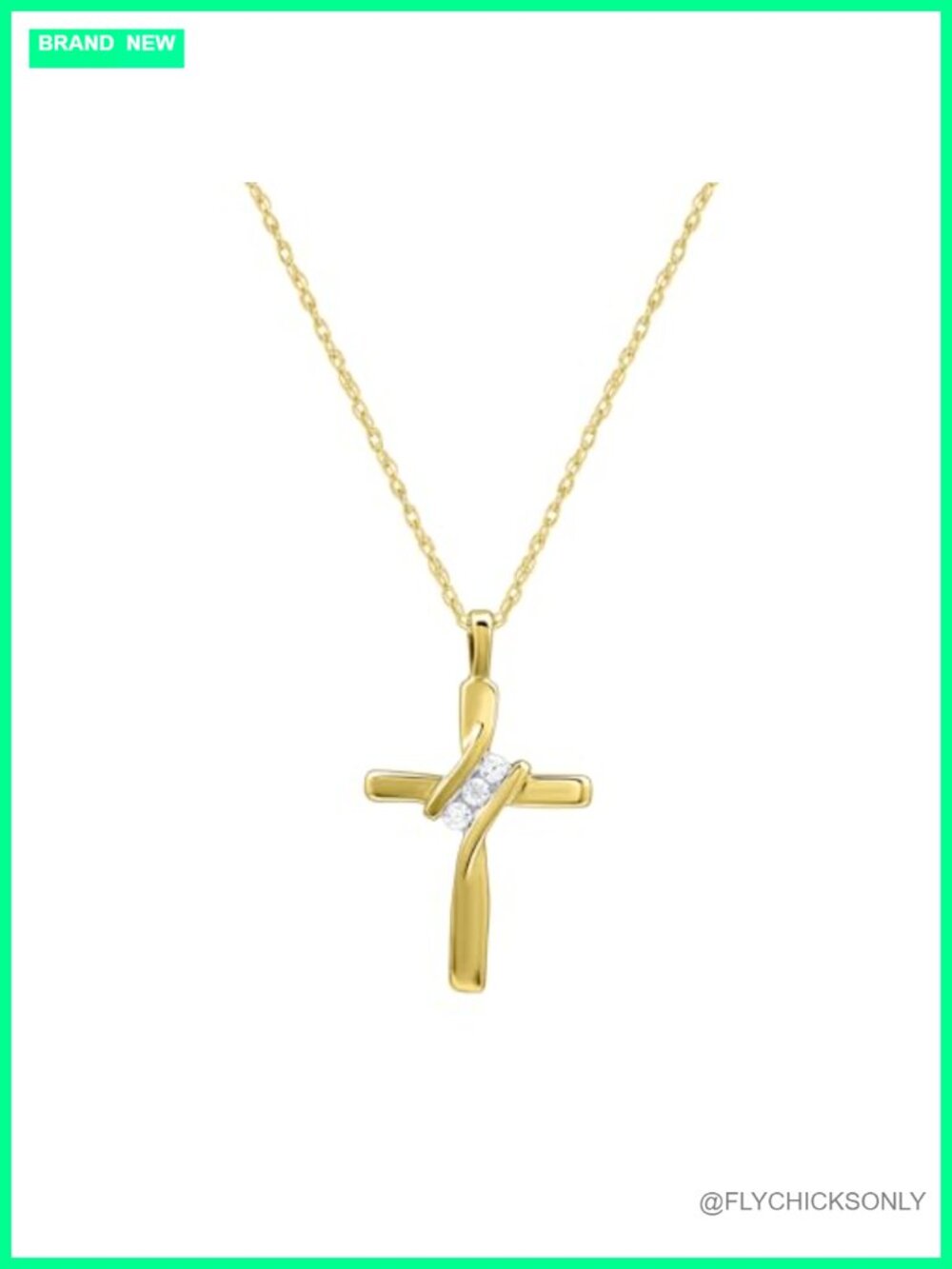 10K Yellow Gold Cross Pendant Necklace Natural Diamond 18" Chain